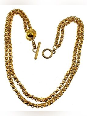 Vintage 90s Bold Gold Tone Chunky Double Chain Necklace Toggle Clasp Statement